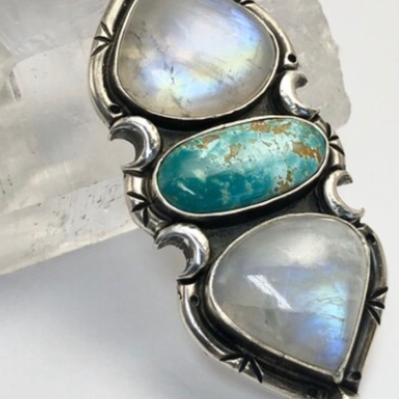 Pacific Crest Silver moonstone and turquoise sterling silver pendant - Picture 8 of 13